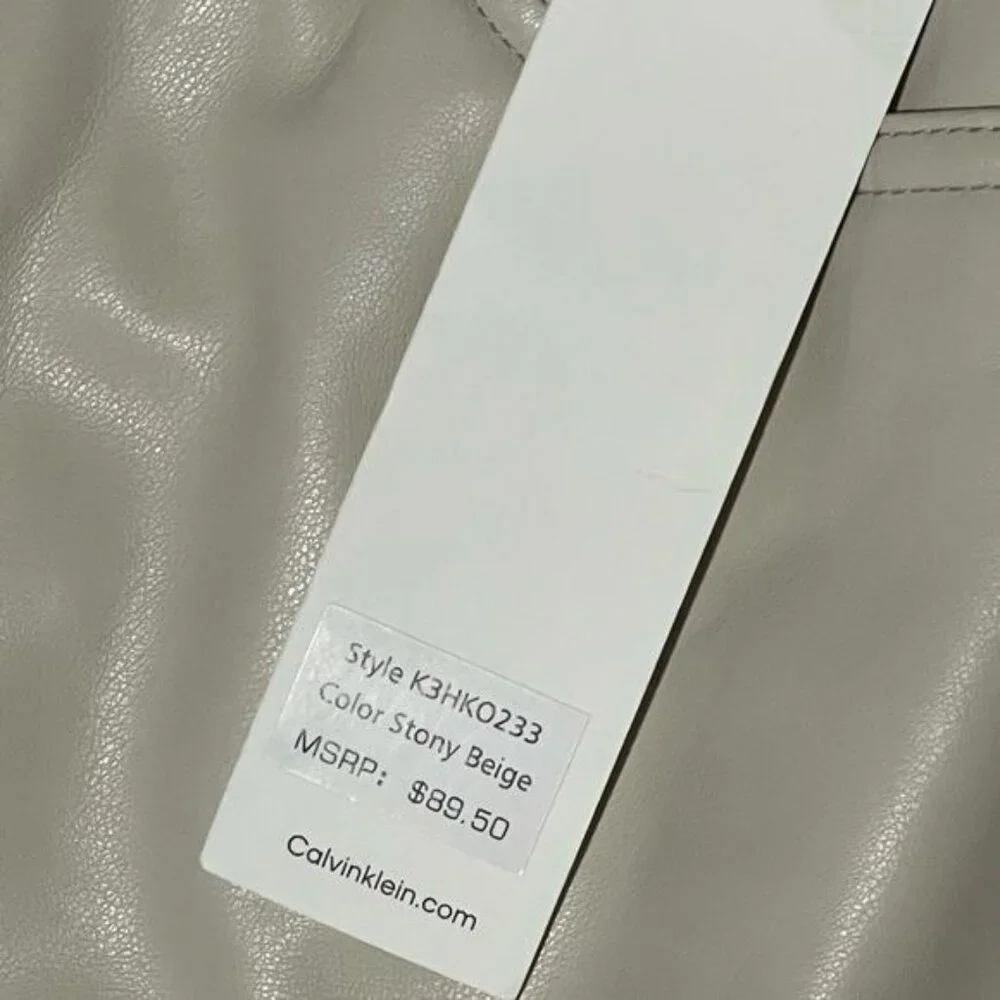 Calvin Klein Pant Women’s 10 Beige Faux Leather Straight Leg New - Picture 7 of 7